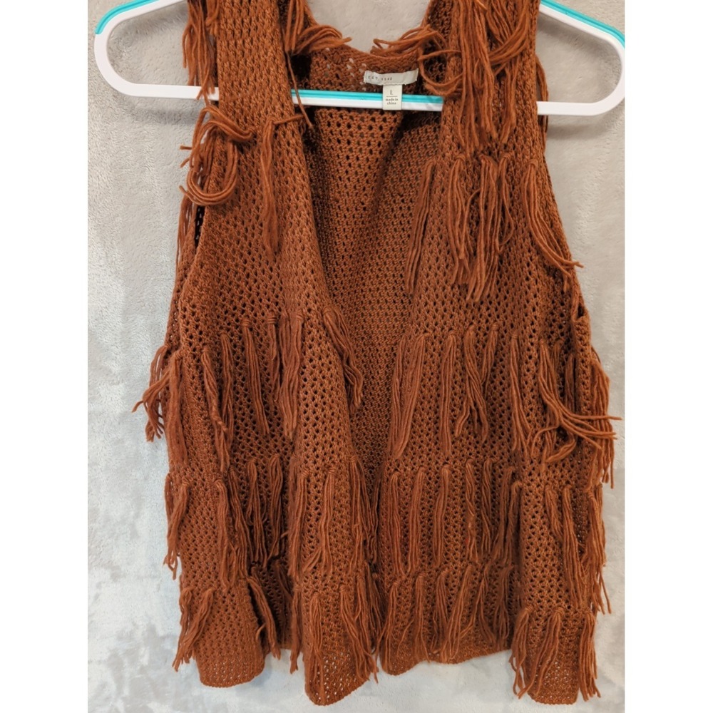 Est 1946 Boho Crochet Fringe Vest Brown Sleeveless‎ Hippie Festival L